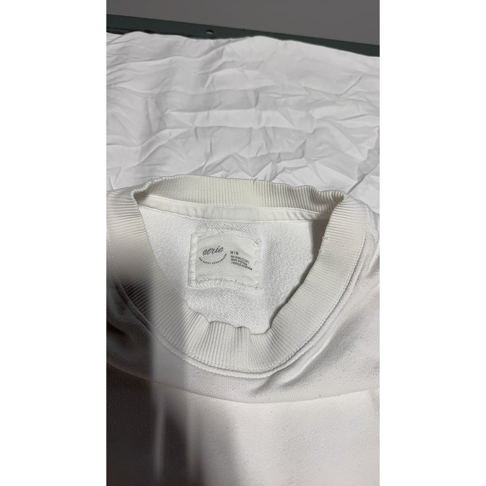 Aerie Womens Oversized White Sweatshirt Ribbed Crewneck Central Back Seam M/L
